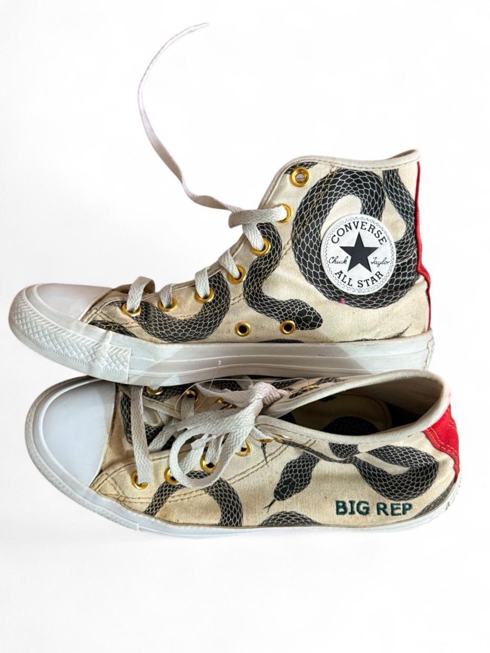 Converse Big Rep High-Top Sneakers in Cream with Black Snake Print